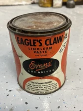 Vintage Eagle’s Claw Linoleum Paste 1 Quart Orange White Gas Oil Can Evan’s