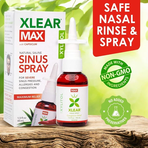 Xlear MAX Saline Nasal Spray, Natural Formula with Xylitol, Capsicum and Aloe, N