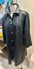 VTG 90s Micheal Antoni Black Leather Swing Coat Size 22 Gold Studs Long