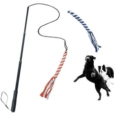 Dog Extendable Teaser Wand Pet Flirt Stick Pole Puppy Chasing Tail Interactiv...