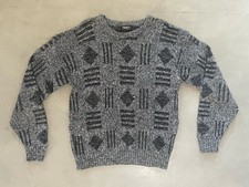 Vintage VanCort Acrylic Sweater Crochet Knit Black/White Made in USA Size L