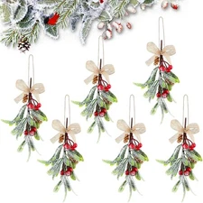 6 Pcs Christmas Mistletoe Decor Artificial 7.9 Inch, Green, Red, Brow 