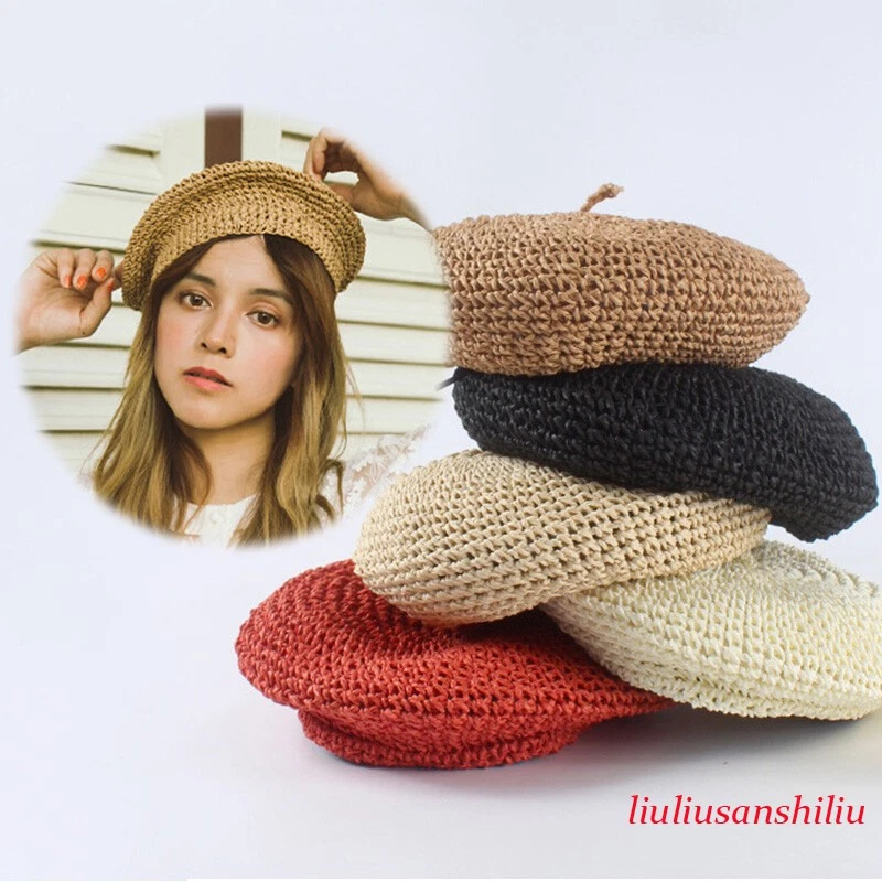 Woven Beret French Lady Girl Summer Beanie Hat Artist Cap Handmade Vintage