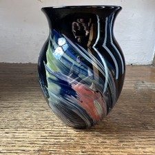 "Florero Josh Simpson azul verde coral remolino firmado con fecha 4,5"""