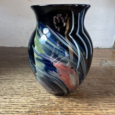 Josh Simpson  Blue Green Coral Swirl Vase Signed Dated 4.5 