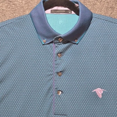 GREYSON Mens Medium Salamander Golf Polo Shirt Blue Diamond All Over Logo