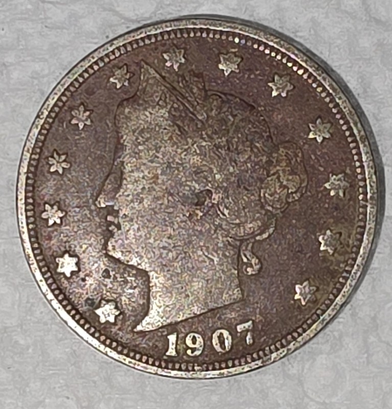 1907 P Liberty Head V Nickel 5C Coin Charles E Barber US Ungraded