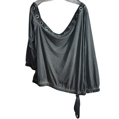 Venus Oversized Top Gray 2X Long Sleeve Pullover Side Tie Grommets Rings Slouchy