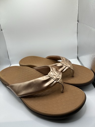 Vionic Women's Tide Melo Toe-Post Sandal- Supportive Flip Flop Gold Orthopedic