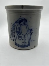 Vintage David Eldreth Salt Glazed Pottery Santa Christmas Crock 1993 6x6”