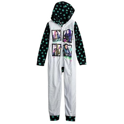 Disney DESCENDANTS Girls Pajamas Size 4 5 6 7 8 10 One Piece Union Suit Hoodie