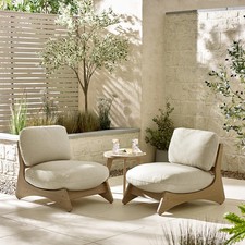 Iko 2x Wood & Cream Chairs + Side Table Outdoor Set