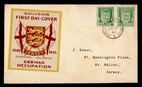 DR WHO 1942 GERMAN OCCUPATION JERSEY FDC CACHET PAIR WWII R28823