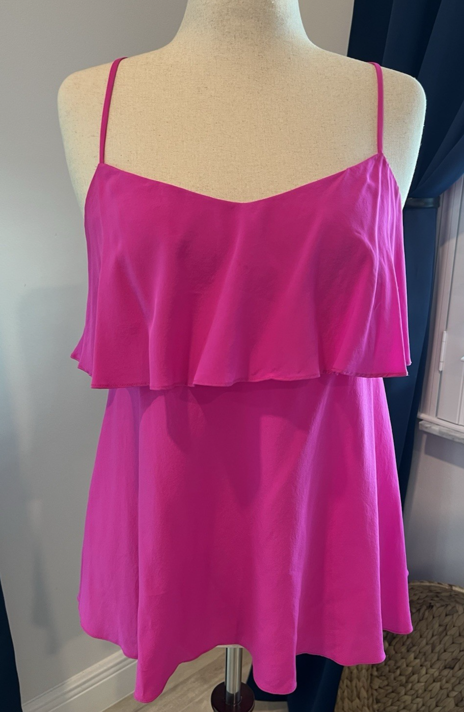LILLY PULITZER Mambo Pink Sunset Top 100% SILK Tank Large Adjustable Straps Tier