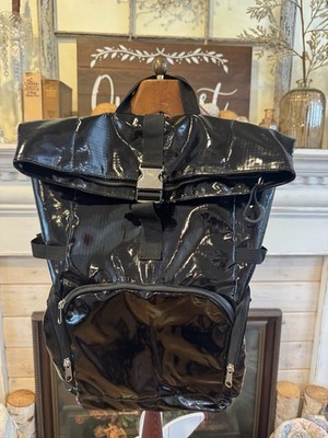 Issac Mizrahi Patent Leather Look Backpack In Excellent Condition Black