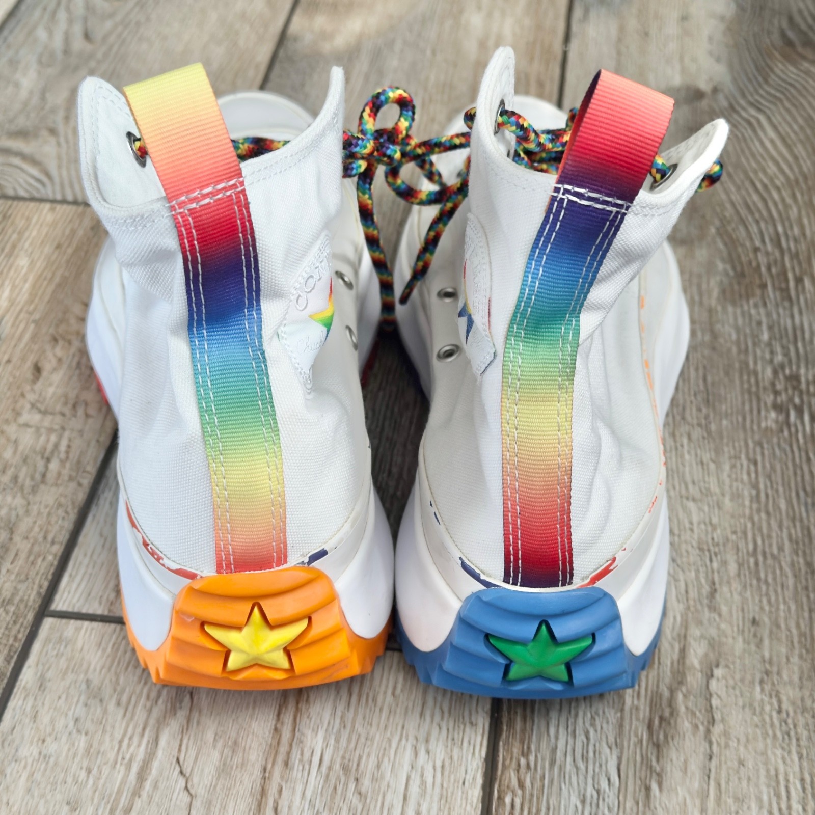 Converse Run Star Hike Hi Mens US 9.5 Womens 11 170824C White Rainbow Pride Read thumbnail 6