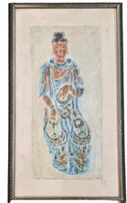 Signed TING CHOU FONG Vintage Rubbing of Northern Dynasty Sandstone Carving 