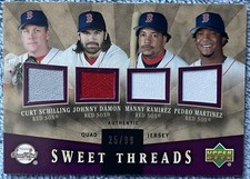 2004 SWEET SPOT THREADS QUADRUPLE JERSEY RED SOX PEDRO/MANNY/DAMON/SCHILLING /99