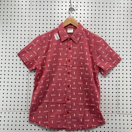 Coca Cola Button Shirt Red All Over Print Logo Short Sleeve Adult Small 19.5x28 - Picture 7 of 15