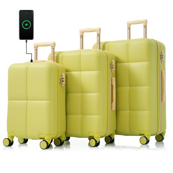 Luggage Set of 3, 20-inch with USB Port, Airline Certified Carry-on Luggage with