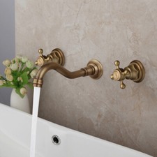 Antique Brass 3Pcs Bathroom Faucet Set Wall Mount Waterfall Faucet Tub Mixer Tap