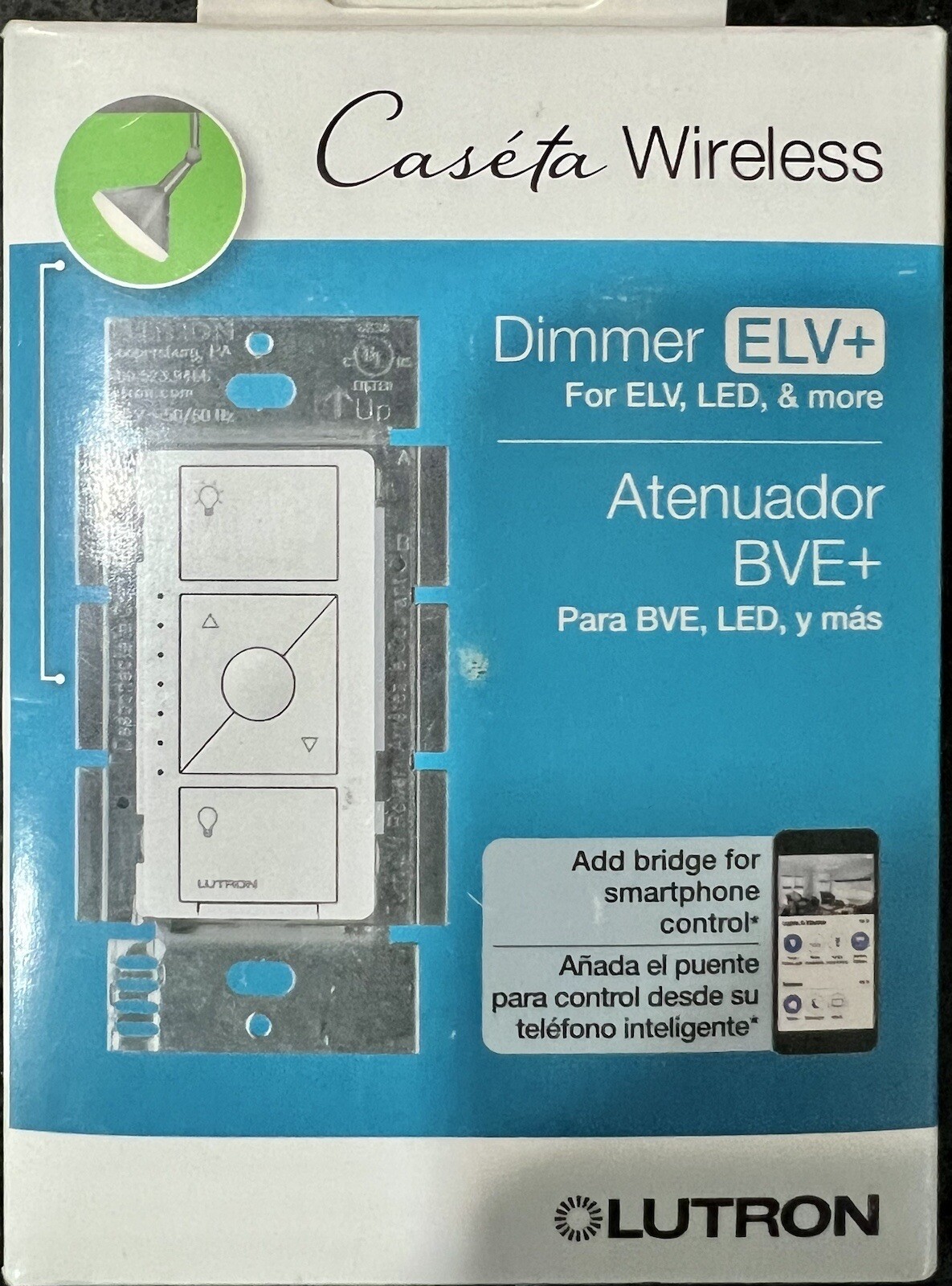 ELV+ Lutron Caséta Smart Dimmer Switch for ELV Bulbs 250W LED PD5NEWH