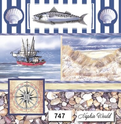 (747) TWO Paper Luncheon Decoupage Art Craft Napkins - OCEAN SEA BEACH FISH BOAT