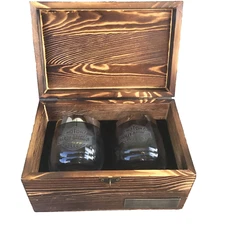 Harley-Davidson Whiskey 2 pc 13 0z Glass Gift Set Wooden Storage Box Loma Linda