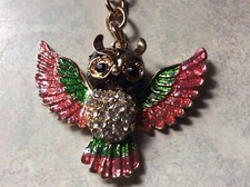Colorful Owl Keychain Rhinestone Crystal Charm Cute Feather Bird Animal Gift