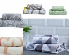 Image of Hand Towels 2 Pack Patterned Geometric Tropical Abstract Grey Green Monochrome