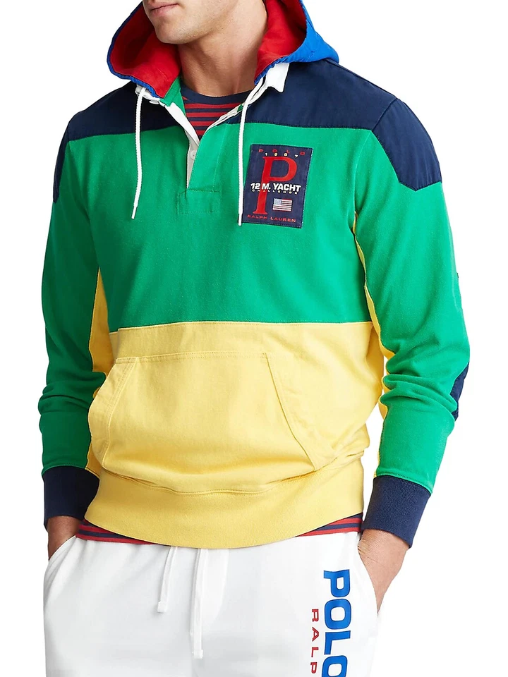 Polo Ralph Lauren 颜色阻挡 1967 年奥林匹克体育场雪地海滩橄榄球连帽衫全新带标签 — 第 2/4 张图片