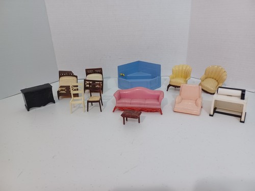 Lot of 12 Vintage RENWAL Plastic Dollhouse Furniture Bathroom Kitchen Beds READ