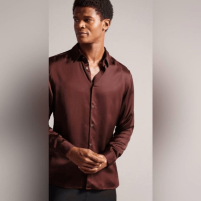 NWT New Ted Baker London Men s LS Party Shirt Brown Satin Like Finish 2XL (6)