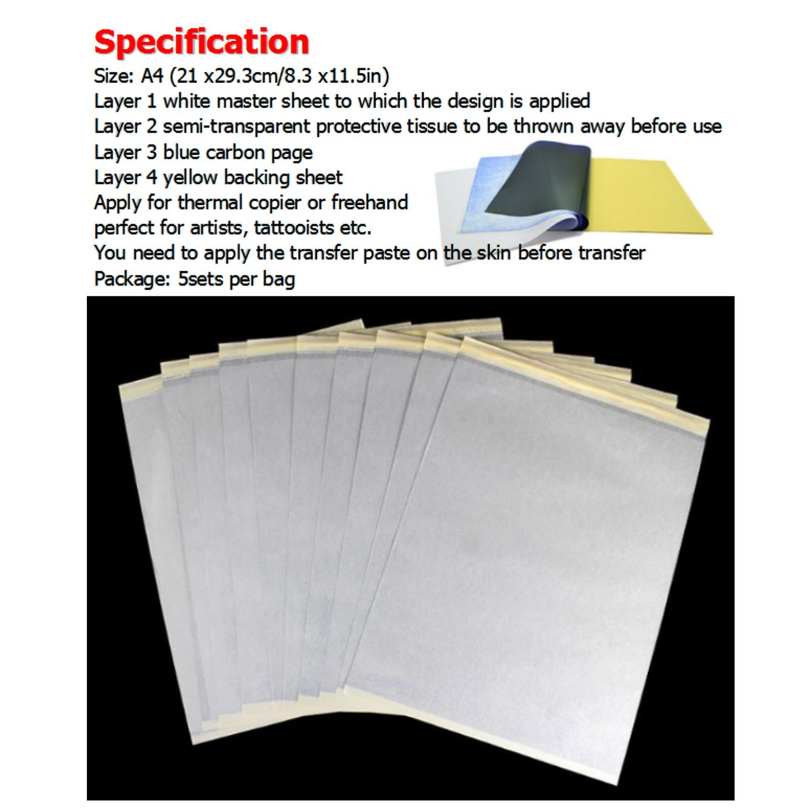 10100PCS Tattoo Transfer Paper Stencil Carbon Thermal Tracing