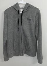 Victoria's Secret PINK Full Zip Hoodie Deep Heather Snow LargeGray Purple Palm