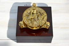 Brass Sundial Compass for Hiking Vintage Nautical Compass with Wooden box