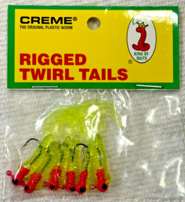 CREME Rigged Twirl Tails The Original Plastic Worm King of Baits RCT0875 1/8 oz.