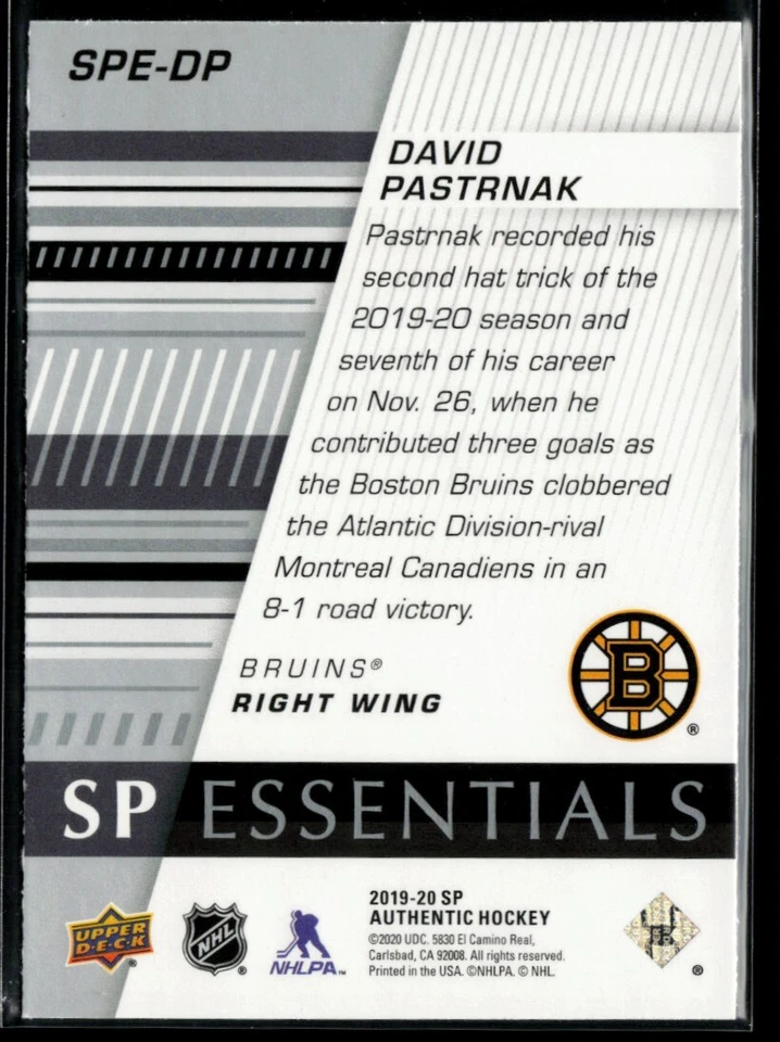 2019-20 SP Authentic SP ESsentials #SPE-DP David Pastrnak - Image 2 of 2