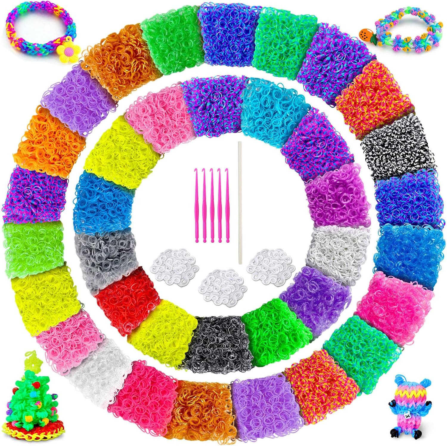 ROSHUKG 7500 Rubber Band Bracelet Kit, 36 Colours Rubber Band Refill Making Kit 