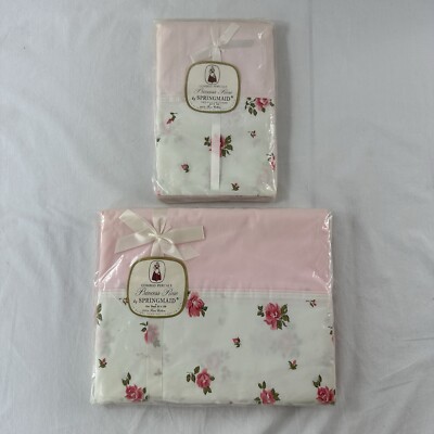 Vtg Springmaid Princess Rose Full Flat Sheet 81'' x 108'' & 2 Pillow Cases New NOS