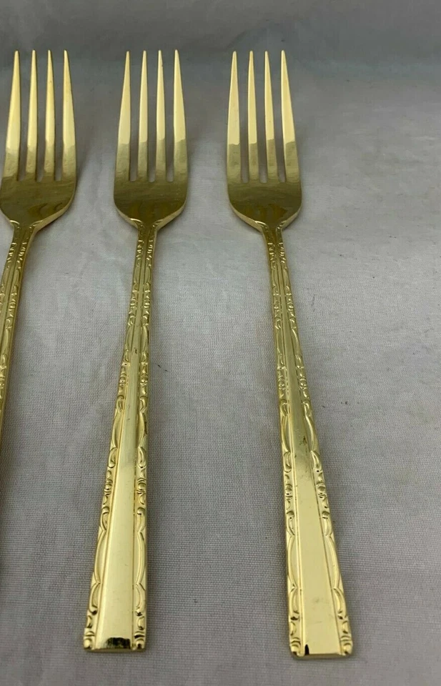 Towle Supreme Cutlery Japan TWS120-GOLD Gold Electroplate 4 Dinner Forks 7.25" - Image 3 of 4