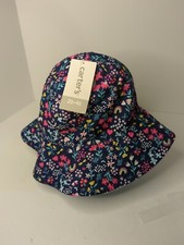 NWT Carter's Baby Infant Navy W/ Flowers Rainbows Bucket Hat 2t-4t
