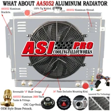 4 Row Radiator Shroud Fan For 1979-1993 Dodge D/W 100 200 250 350 5.2L 5.9L V8