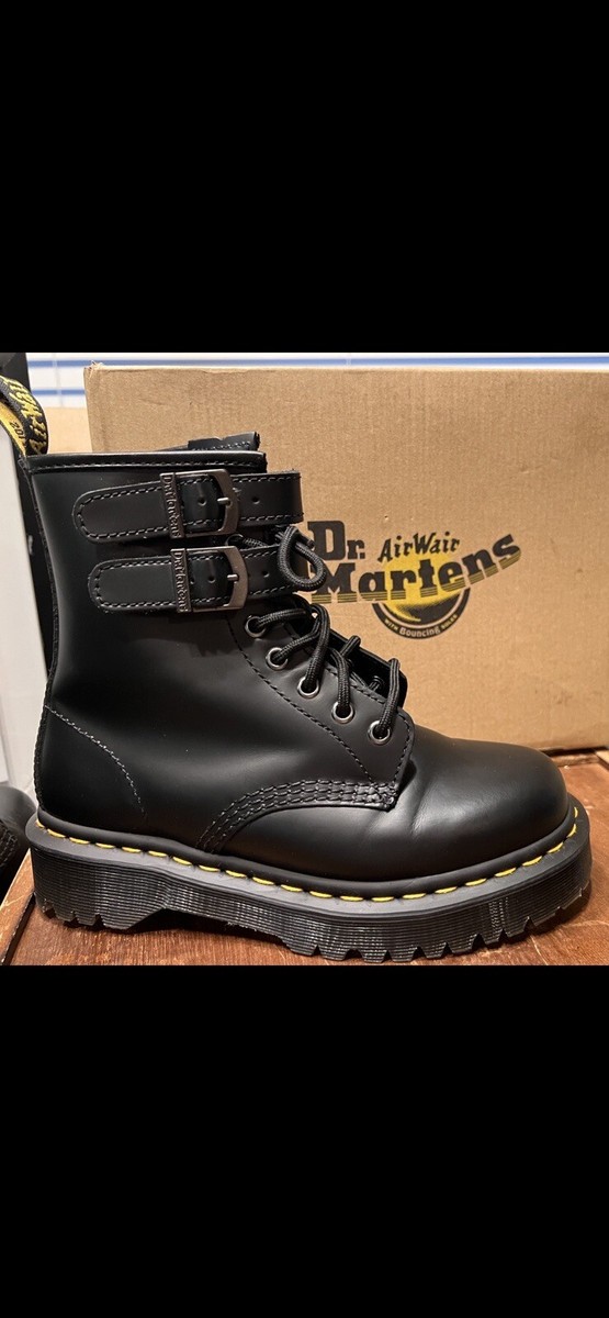 Dr. Martens 1460 Double Buckle Smooth Black Leather Zip Side