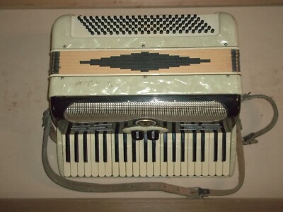 Used Vintage Pearl White Accordion W/ Case