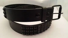 BELT - BLACK PYRAMID STUDDED LEATHER SNAP BUCKLE 3-ROW-"XXL"-43/45" - NEW