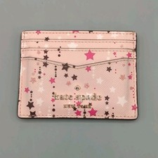 Kate Spade Staci Slim Leather Card Holder Twinkle Stars Glitter Printed Pink