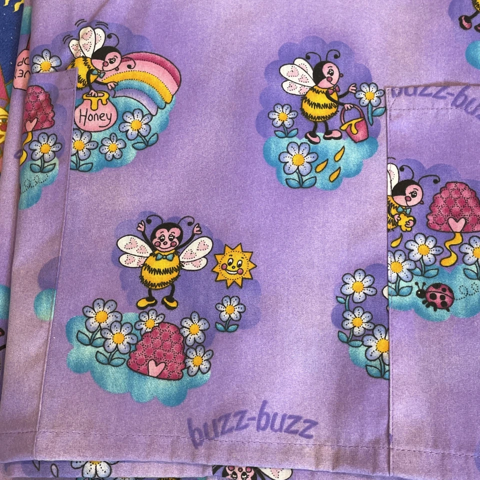2 Simply Basic Scrub Tops Women's M Bears Colorful Bees Astrological Medical - Image 2 of 4