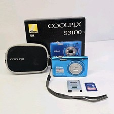 Nikon Coolpix S3100 14MP Blue Digital Camera - Box, Case & 8GB SD - Working