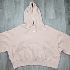 Nike Hoodie Medium Pink Center Swoosh Cropped Oversized Sweatshirt Shirt Stains